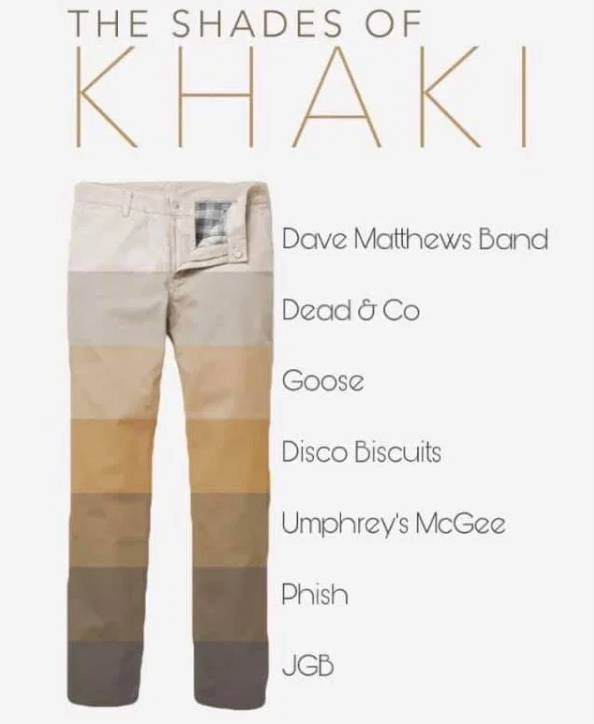 The many shades of khaki color pants