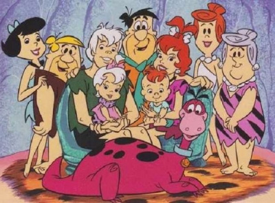 The Flintstones with grownup Pebbles and Bamm-Bamm