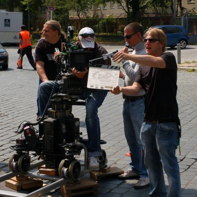 Clapperboard in use