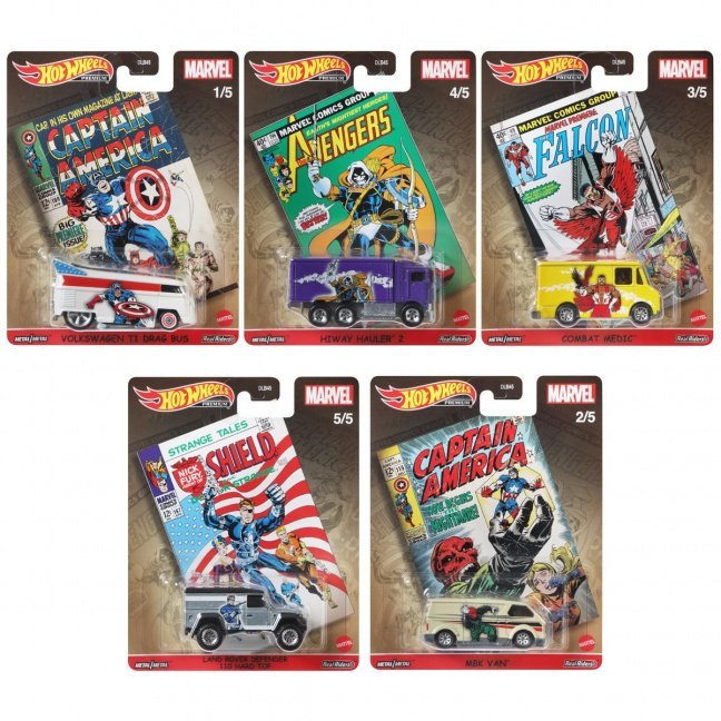 Hot Wheels 1/64 Marvel - Volkswagen T1 Drag Bus Captain America, édition 2021, Métal, Neuf