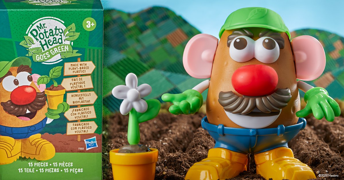 Well, that's fitting. Hasbro's iconic mr. Potato head to be made with 100% plant-based or renewable materials by 2024. 1 6c3f6f9c906fbf7f4473fec7f2e78642