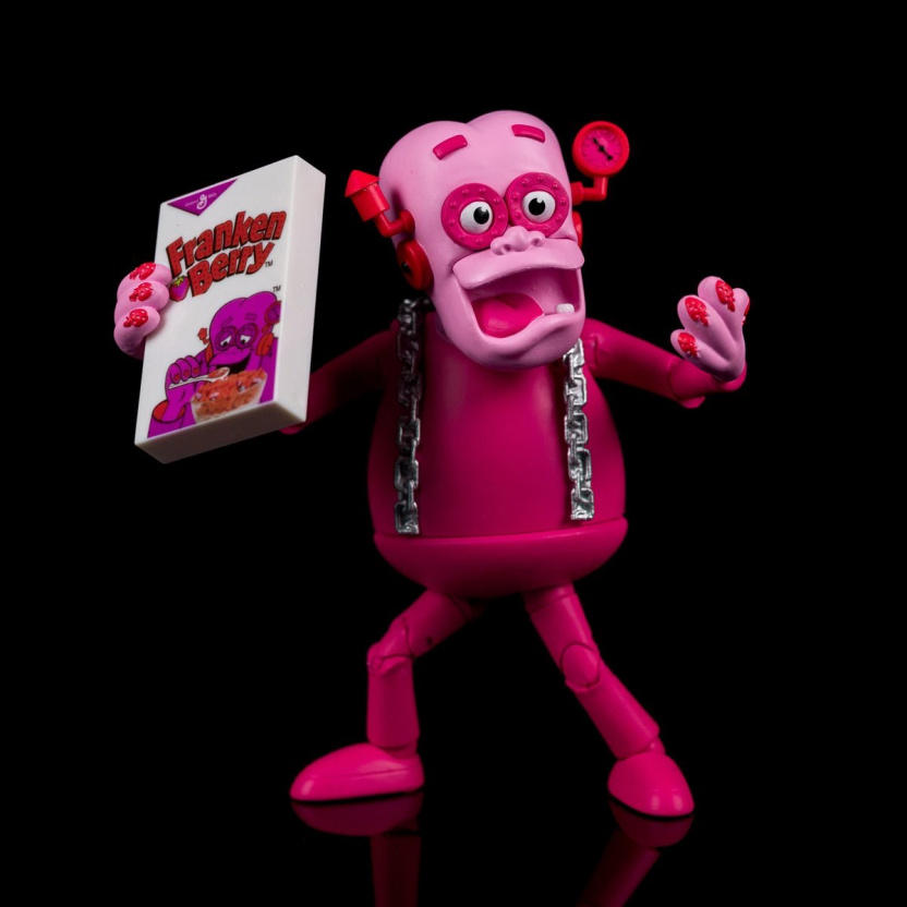 General Mills Franken Berry 6-Inch Scale Action Figure with collector cereal box holding box
