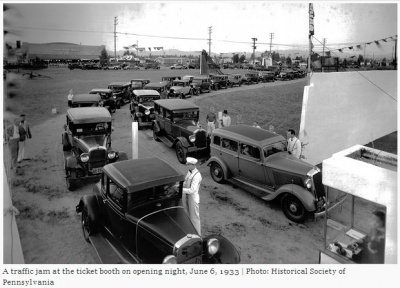 Camden Drive-In line of cars on opening night June 6, 1933