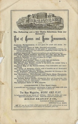 Milton Bradley game company advertisement, 1872