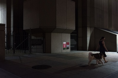 Woman walking a dog by 33 Thomas Titanpointe