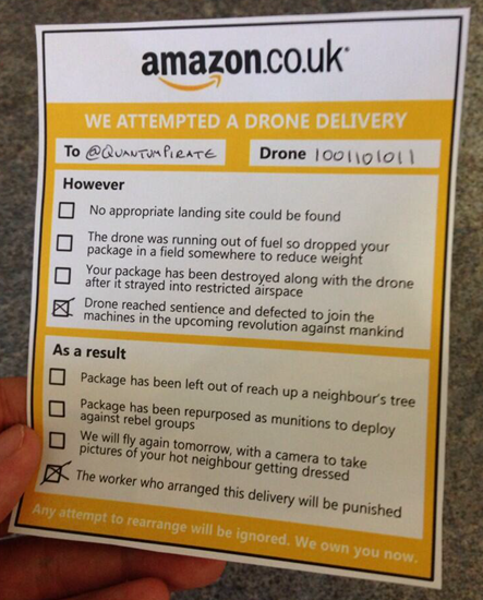 Amazon–we attempted a drone delivery