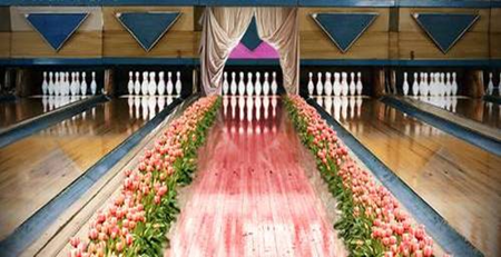 Flower covered pink bowling lane