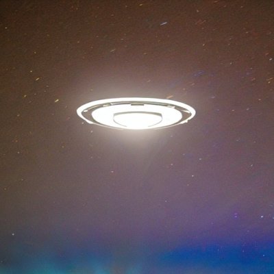 Bright UFO in night sky AI generated art