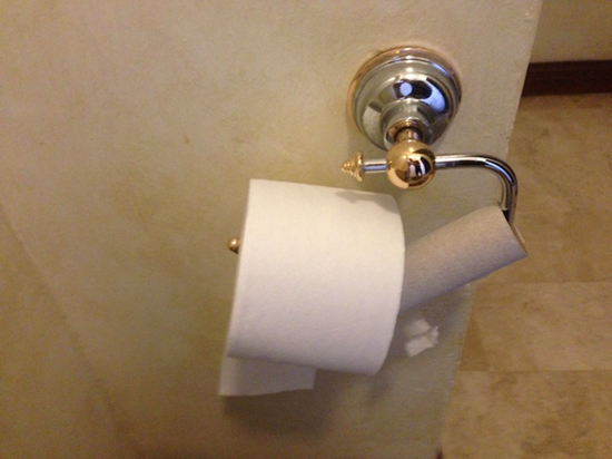 Toilet paper roll on empty toilet paper roll