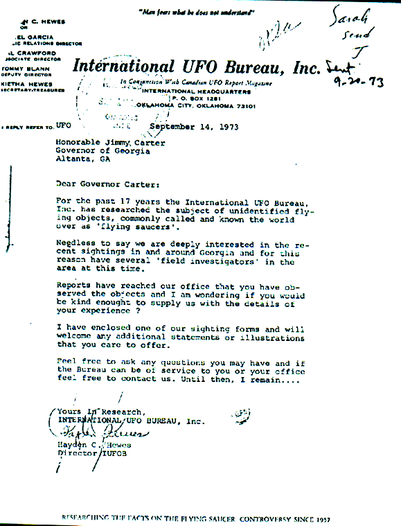 President Jimmy Carter UFO Report Page 1 of 3