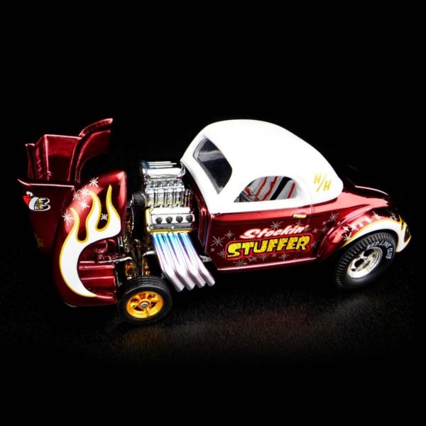 RLC Exclusive ’41 Willys Gasser Holiday Hot Wheels Car - left side hood open