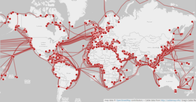 World map of submarine communication cables