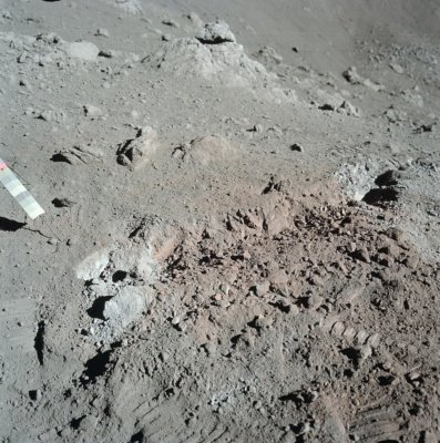 Close-up of the orange moon soil discovered on the Apollo 17 mission in 1972