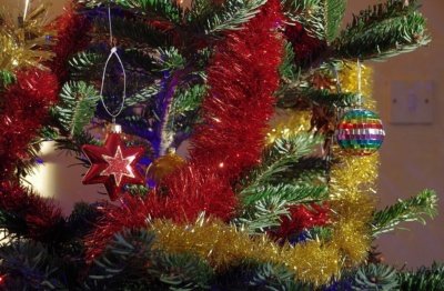 Tinsel on a Christmas tree