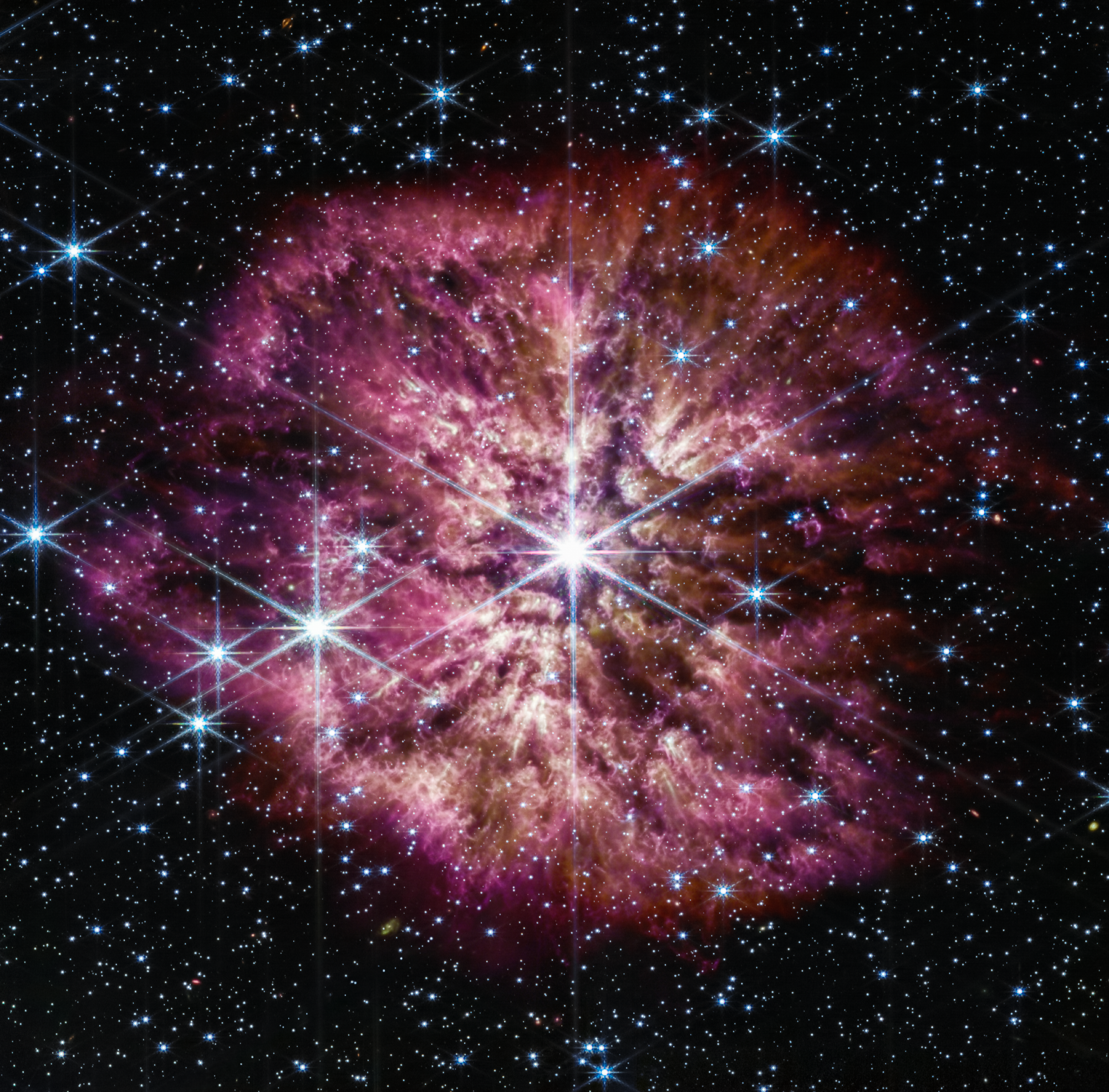 James webb space telescope observes rare wolf-rayet star. 1 James Web Space Telescope detailed observations of WR 124 Wolf Rayet star