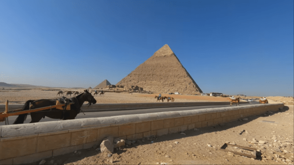 Desert road next to the Great Pyramid of Giza