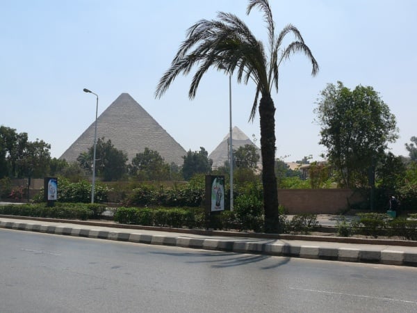 Great Pyramid of Giza seen from city