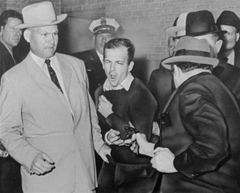 The moment Lee Harvey Oswald was shot by Jack Ruby in Dallas, Texas