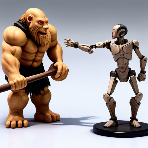 3234795351 A humanoid robot attacking an ancient caveman usin xl beta v2 2 2