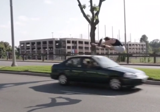 Logan Paul jumps over speeding car