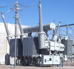 Typical electric transformer at a electrical substation