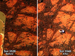 Full color photo of the NASA mystery rock discovered on the surface of the Red Planet