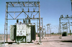 Typical electric transformer at a electrical substation