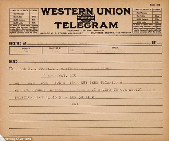 Newly discovered SOS distress telegram from Titanic proves owners knew ship was in distress and sinking