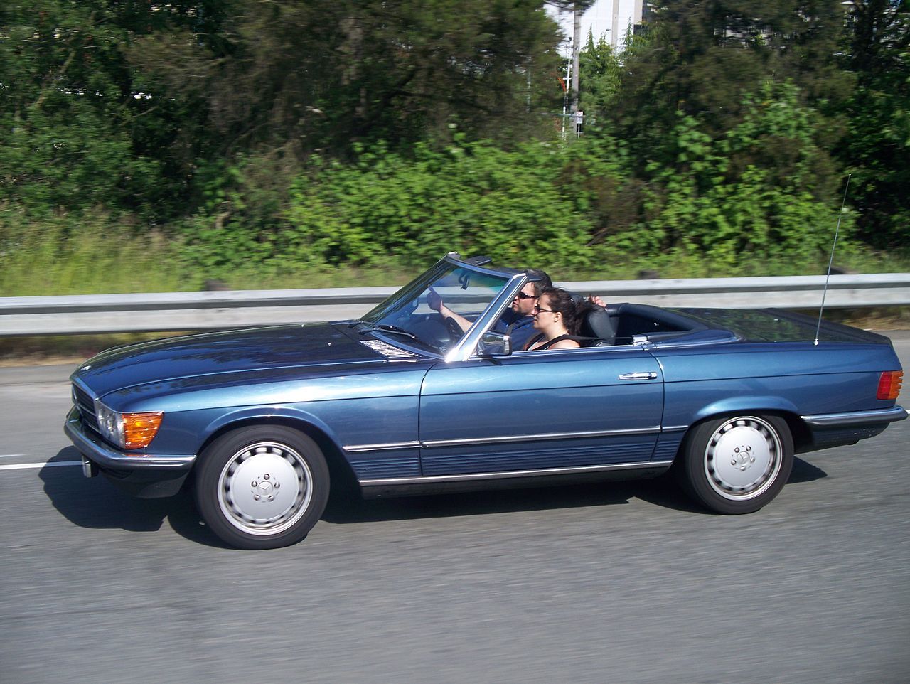 A convertible Mercedes Car Driving On A Highway in Washington State