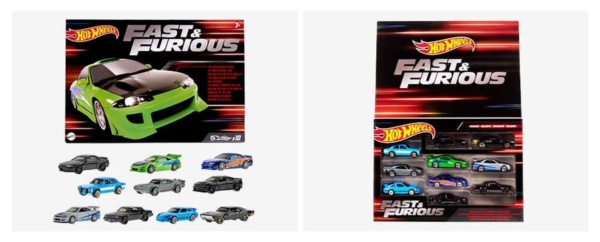 hot wheels 10 pack featuring eight cars from the fast and furious collection