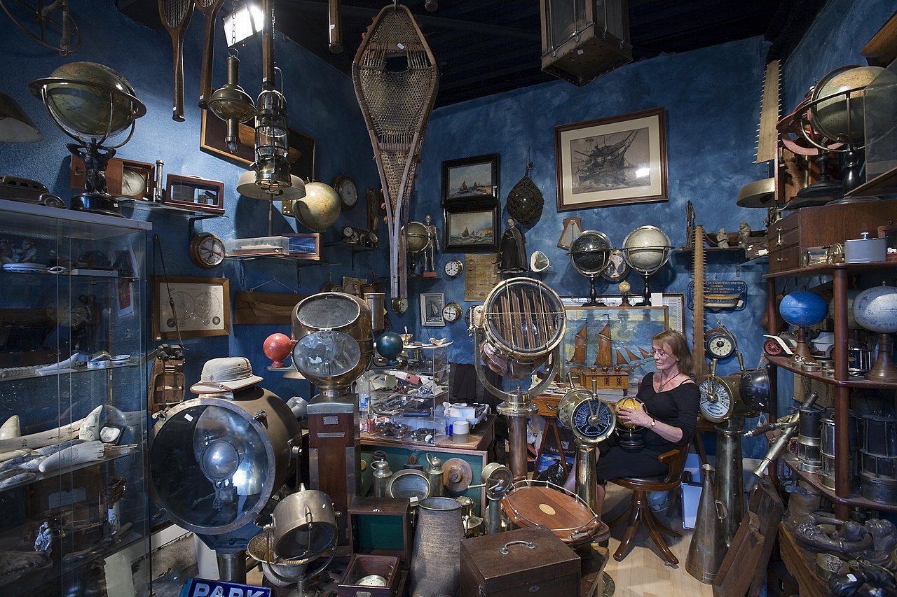Vintage antique travel collectibles shop in Paris, France