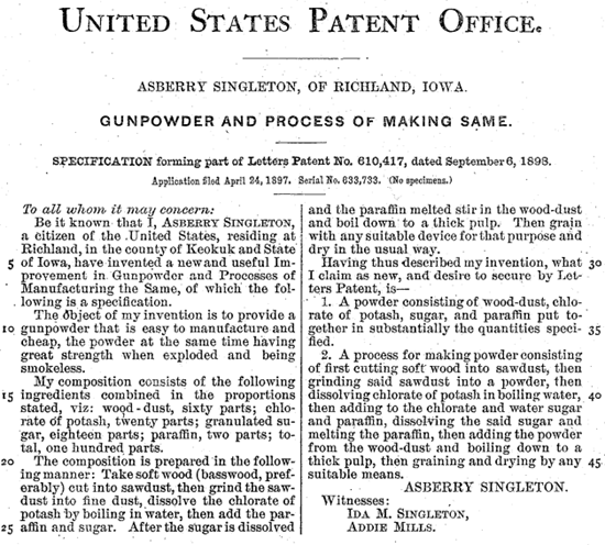 How to make gunpowder in the wild (all it takes is charcoal, sulfur, and potassium nitrate) 10 Gunpowder patent 1893