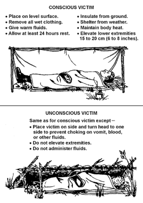 How to prevent and treat shock in an injured person. 1 Treatment for conscious and unconscious victims