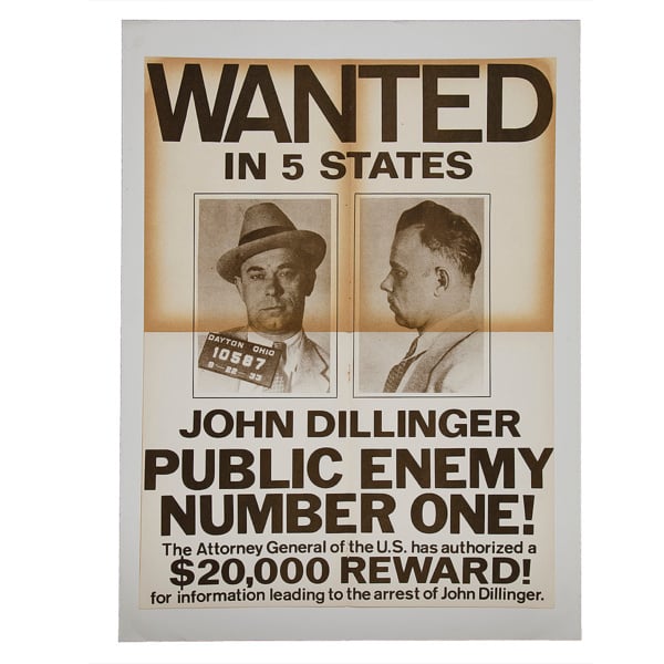 John Dillinger's Wanted in 5 states poster