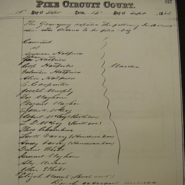 1882 Indictment for the murders of the three McCoys who had killed Ellison Hatfield