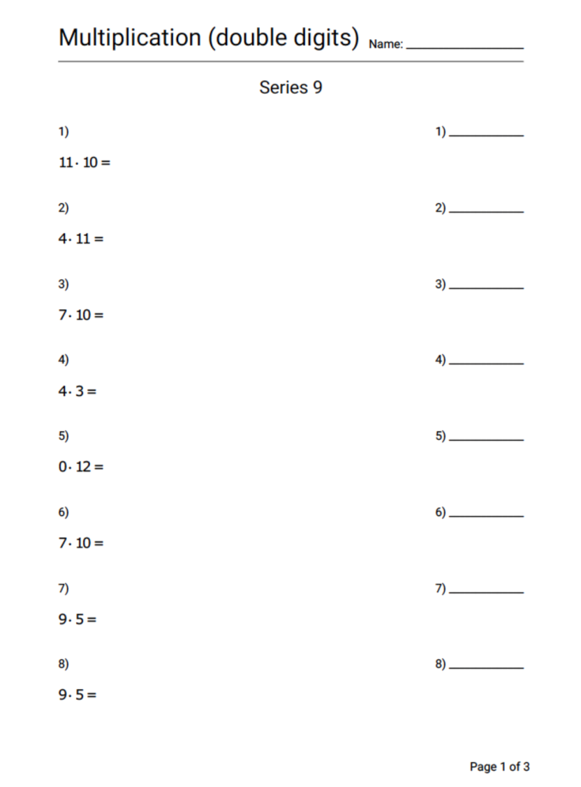 Multiplication Worksheet Series 9