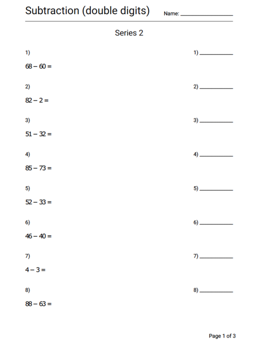 Subtraction Worksheet Series 2