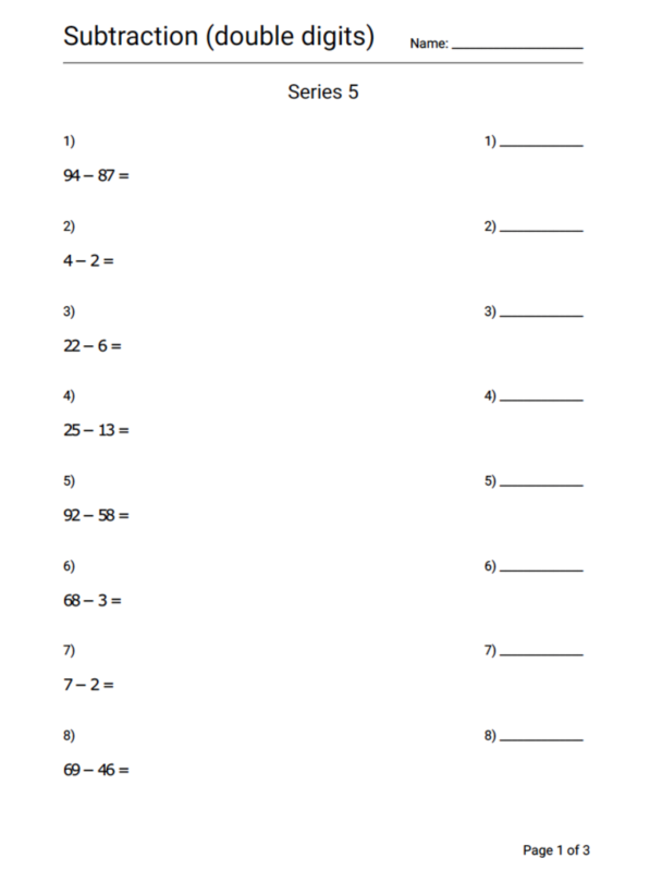 Subtraction Worksheet Series 5 - Geek Slop Online