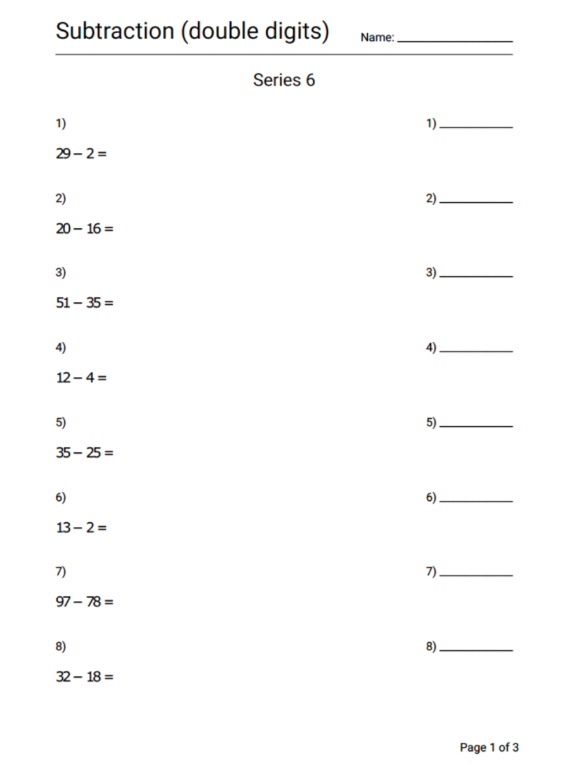 Subtraction Worksheet Series 6