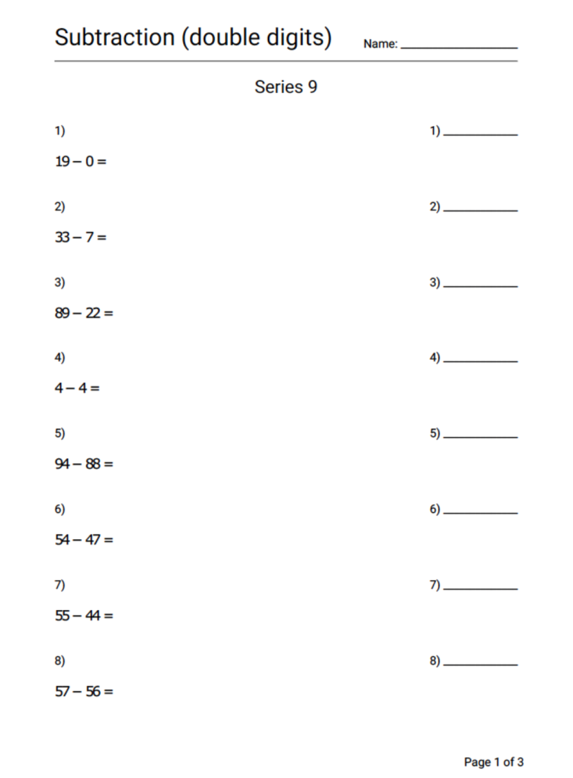 Subtraction Worksheet Series 9