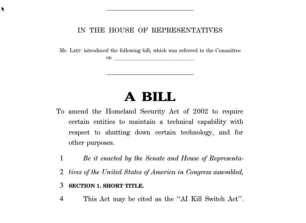 Ai kill switch act hands dhs power to halt artificial intelligence models nationwide 1 ai kill switch act
