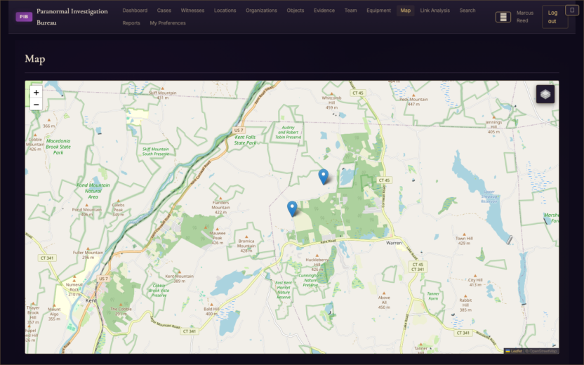 Sighting and investigation locations on an interactive map.